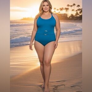 NWT Time and Tru Women's Plus Size Odesea Belted One Piece Swimsuit Size X-Large